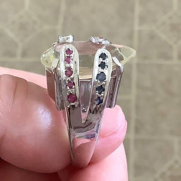 sterling SILVER 925 CITRINE/RUBY/BLUE SAPPHIRE WOMAN RING SIZE US 7.5 - Picture 6 of 13